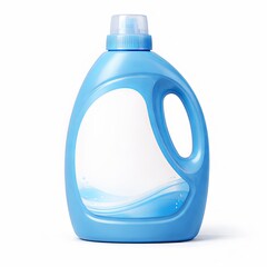Curved blue plastic laundry detergent jug with a blank wave label area and measuring cap, ideal for packaging design presentations, cleaning product ads, or retail mockups.