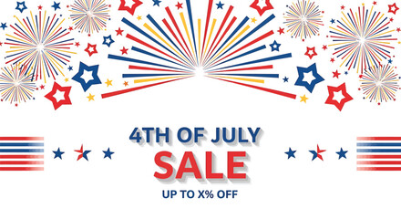 Obraz premium 4th of July sale banner template with fireworks and stars, patriotic overlay effect for website or social media, Independence Day promotion design