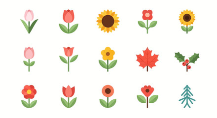 Obraz premium Collection of Various Cartoon Flowers and Leaves.