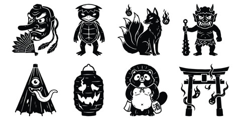 Japanese Mystical Yokai Vector Collection Whimsical Folklore Set © 777SKYLABS