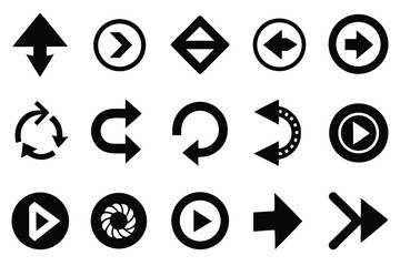 flat arrow icons set silhouette line art vector illustration with a white background