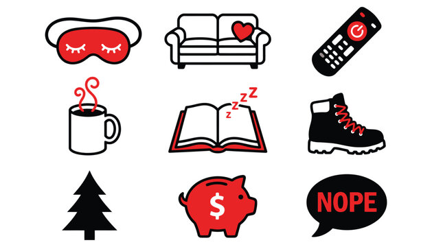 Work-Life Balance and Relaxation Icons Digital Pictograms of Comfort and Rest