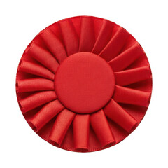 Red circular rosette ribbon award isolated on transparent background symbolizing achievement