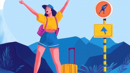 A joyful woman on a travel adventure