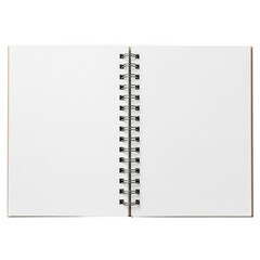 A blank spiral bound notebook with two open pages on a white background. isolated on transparent background