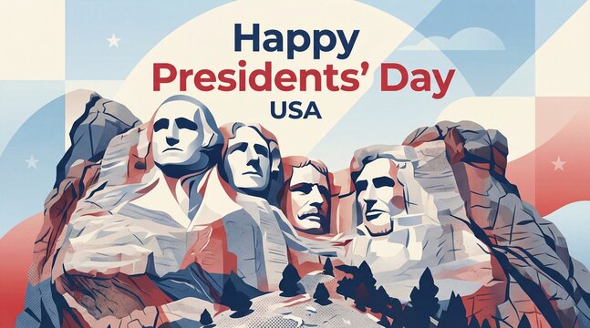 Artistic Illustration of Mount Rushmore National Memorial for Presidents' Day Celebration with Patriotic Stylized Background