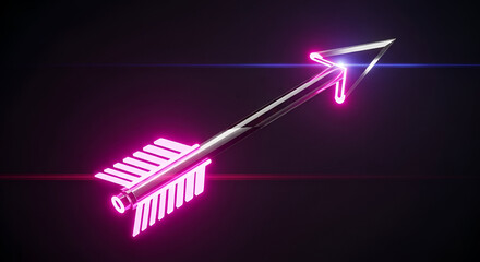 Futuristic Cupid's Neon Love Arrow - Sleek 3D Render on Dark Background for Romance, Technology, Modern Relationships Concept