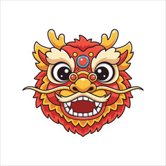 Chinese Dragon Dance Head Cartoon Illustration Isolated on White Background