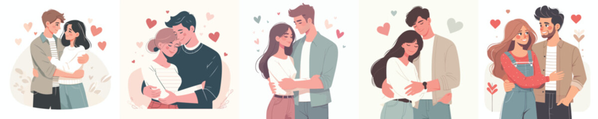 Obraz premium vector half body of a couple hugging affectionately on Valentine's Day