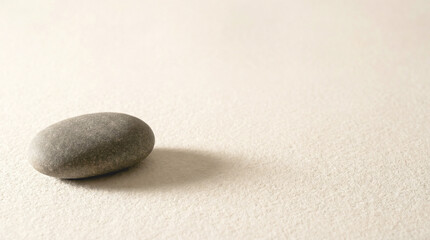 A small gray rock sits on a white carpet
