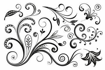 set of elegant swirls decorative flourishes silhouette line art vector illustration with a white background
