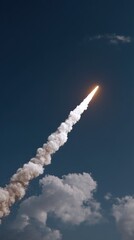 Spectacular Smoke Trails from a Missile Launch Against a Cloudy Sky