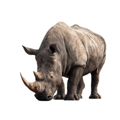 Obraz premium PNG of A close-up of a majestic rhinoceros grazing peacefully on the grass.