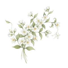 Obraz premium Jasmine flower bouquet, watercolor botanical illustration, vintage floral art