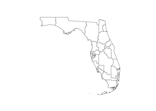 Florida Congressional Districts Map 119th Congress Vector Illustration USA House of Representatives Electoral Boundaries 2026 Voting Precincts Government Data Vis Black White Outline Transparent Carto