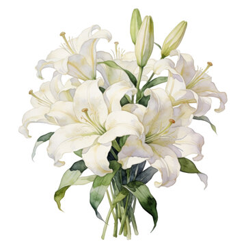 Lily flower bouquet watercolor botanical vintage illustration white