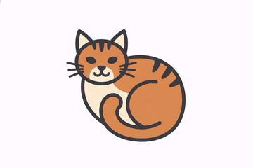 Obraz premium Cute Orange Tabby Cat Illustration Curled Up on White Background
