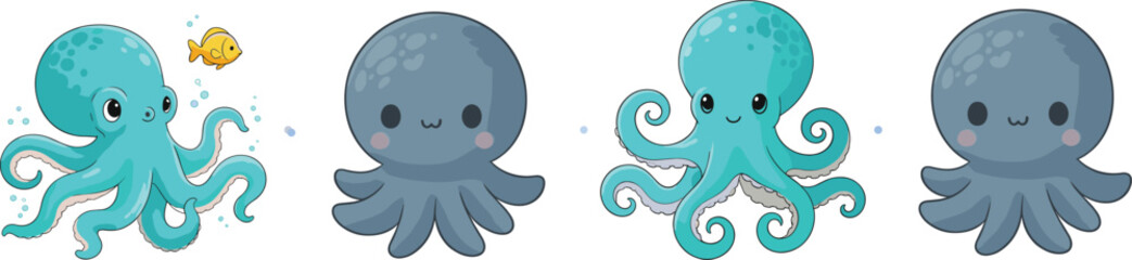 Cute cartoon octopus characters collection with colorful smiling sea creatures kids vector illustration set © Sumon Creative