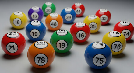 A colorful assortment of numbered billiard balls arranged on a felt surface