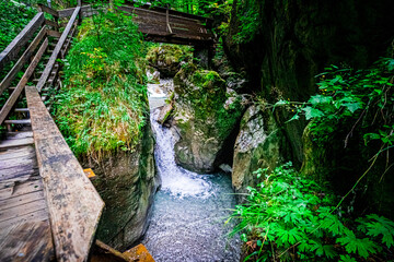 Obraz premium Hiking through the Seisenberg Gorge near Lofer in the Salzburg region of Austria 2025