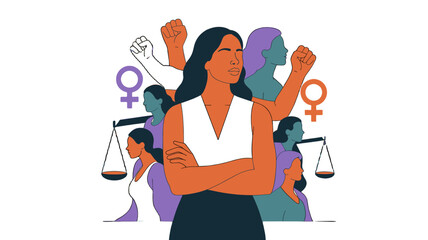 Illustration of empowered women symbols representing strength, equality, and empowerment.
