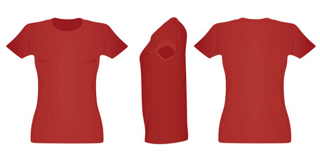 Red women t shirt. front side and back view. vector illustration