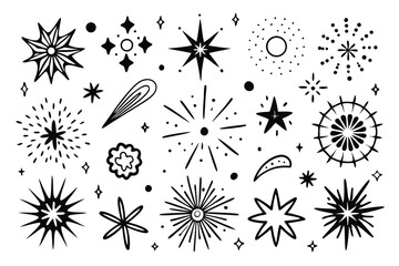 Obraz premium set of doodle line sparkle silhouette line art vector illustration with a white background