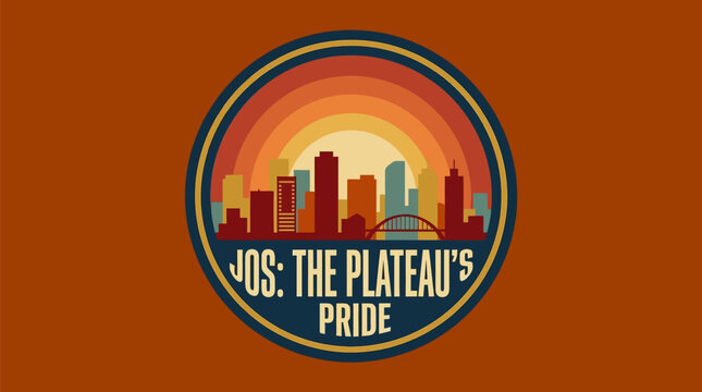 Jos The Plateau's Pride" - A captivating circular logo featuring a stylized cityscape at sunset, evoking a sense of community and regional identity for Jos