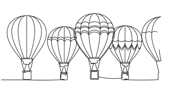 Continuous line art illustration of a minimalist hot air balloon