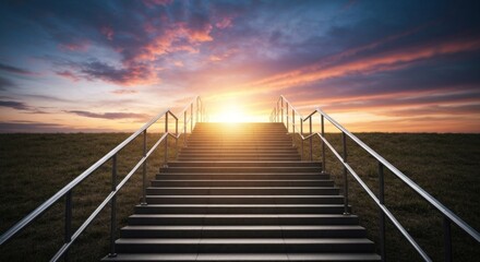 Wide outdoor steps leading to a bright sunset