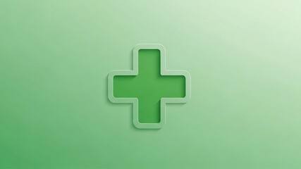 Obraz premium Green medical cross icon on clean minimal background, modern healthcare design concept for hospital, clinic, and medical service visuals.