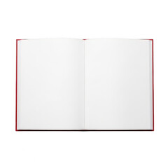 An open book with blank white pages and a red cover on a white background. isolated on transparent background
