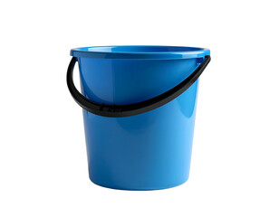A simple, blue plastic bucket with a black handle