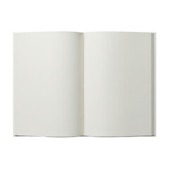 A blank open book on a white background with subtle shadowing. isolated on transparent background