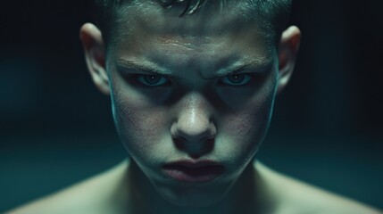 Close up of a young person with serious expression