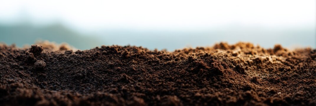 Topsoil fertile soil texture close view Close up of fertile soil texture with copy space, organic garden earth background