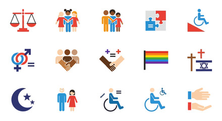 Fototapeta premium Diversity Equality Inclusivity Symbols Icons Set.