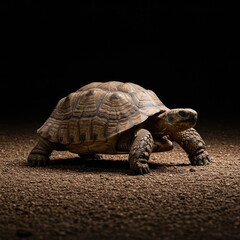 Obraz premium A large ancient reptile, a slow moving tortoise, navigates rough terrain deliberately, symbolizing patience, longevity, and steady progress ,creature ,travel ,progress