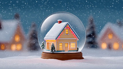 Obraz premium Cozy snow globe with festive house and winter wonderland scene for seasonal decoration