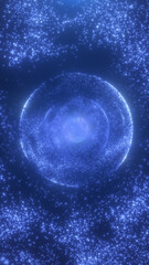 Fototapeta premium Glowing blue energy sphere formed by countless particles in space, symbolizing data concentration, digital cosmos, and futuristic science