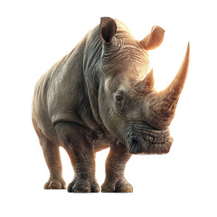 Obraz premium PNG of A majestic rhinoceros stands proudly, showcasing its impressive horn and sturdy build.