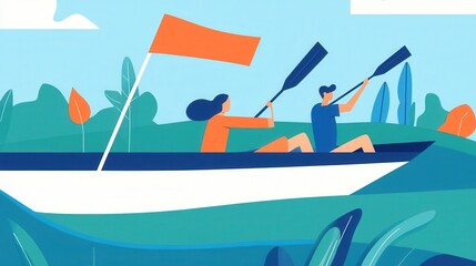 Couple Rowing a Boat