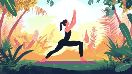 Woman doing yoga in a tropical forest