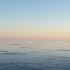 Fototapeta premium A vast, smooth, and empty fluid surface meeting the blank sky at a barely visible, subtle horizon line. Soft minimalism ,infinite ,sky ,wallpaper
