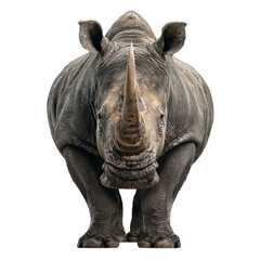 Obraz premium PNG of A close-up of a majestic rhinoceros showcasing its prominent horn and textured skin.