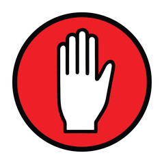 Obraz premium Universal Stop Hand Signal Icon – Circular Red Prohibitory Symbol with White 