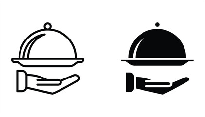 Food platter icon set. Restaurant sign. Food platter symbol pictogram. Waiter symbol isolated on white background.