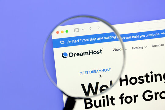 Ostersund, Sweden - Jan 26 2026: DreamHost website. DreamHost is a Los Angeles-based web hosting provider and domain name registrar
