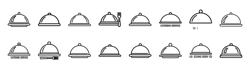 Fototapeta premium Collection of catering service different kitchen outlines silhouette icon set.