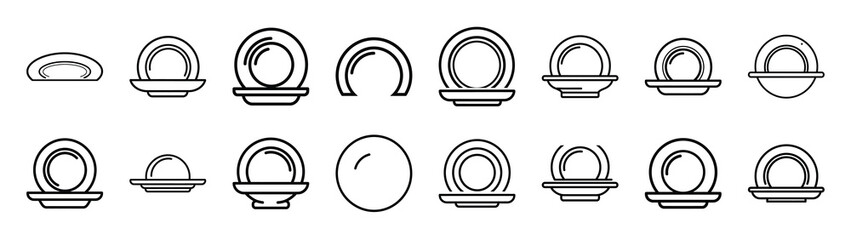 Fototapeta premium Collection of dinner plate different kitchen outlines silhouette icon set.